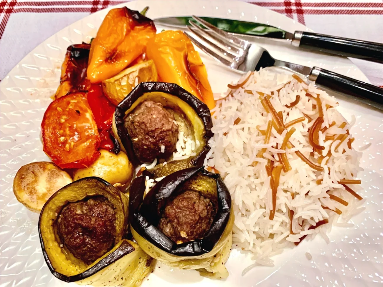 eggplant servings on plate with spoon