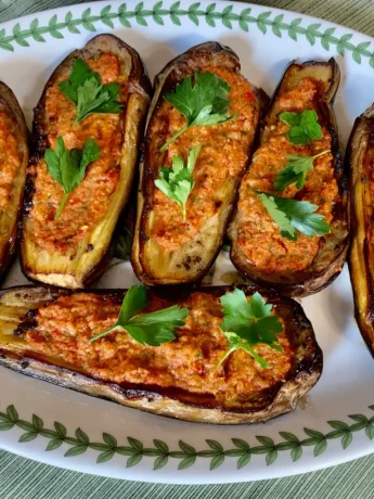 Stuffed Eggplant with Red Pepper and Parmesan