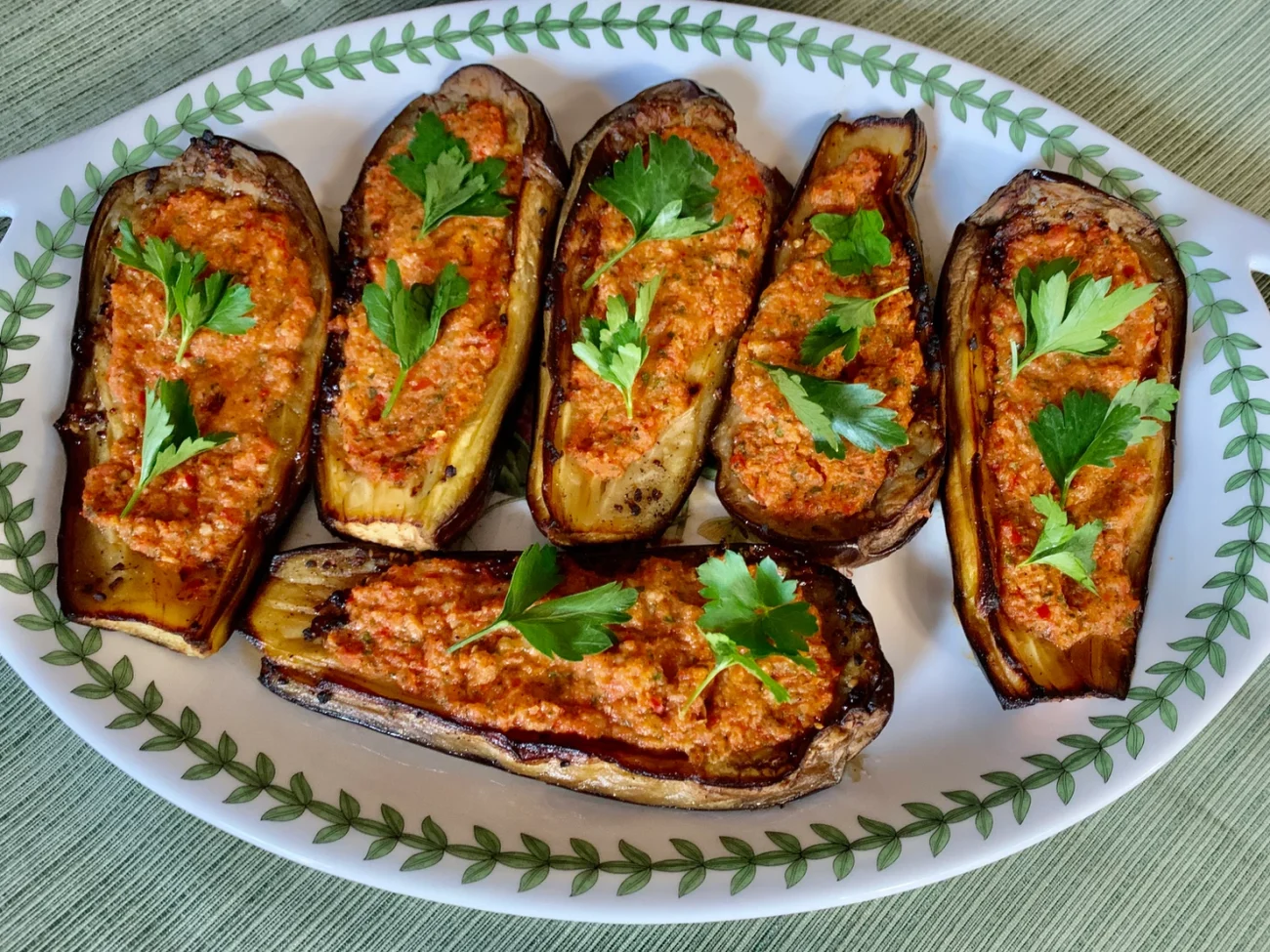 Stuffed Eggplant with Red Pepper and Parmesan