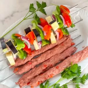 Spiced Ground Beef Skewers served